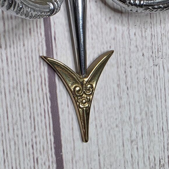 Pair of VTG Reproduction Neoclassical Empire Brass/Chrome 2 Arm Candle Holders - Picture 6 of 16